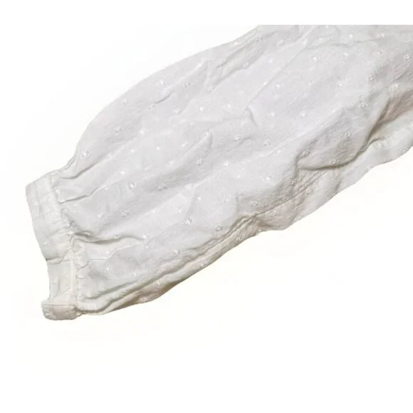 LOFT Women’s White Cotton Blouse Size Medium Embroidered V Neck Long Sleeves - Picture 4 of 6